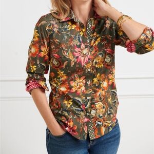 Women's Talbots Cotton Foral Button Down, Casual,‎ Contemporary, Sz L Petite